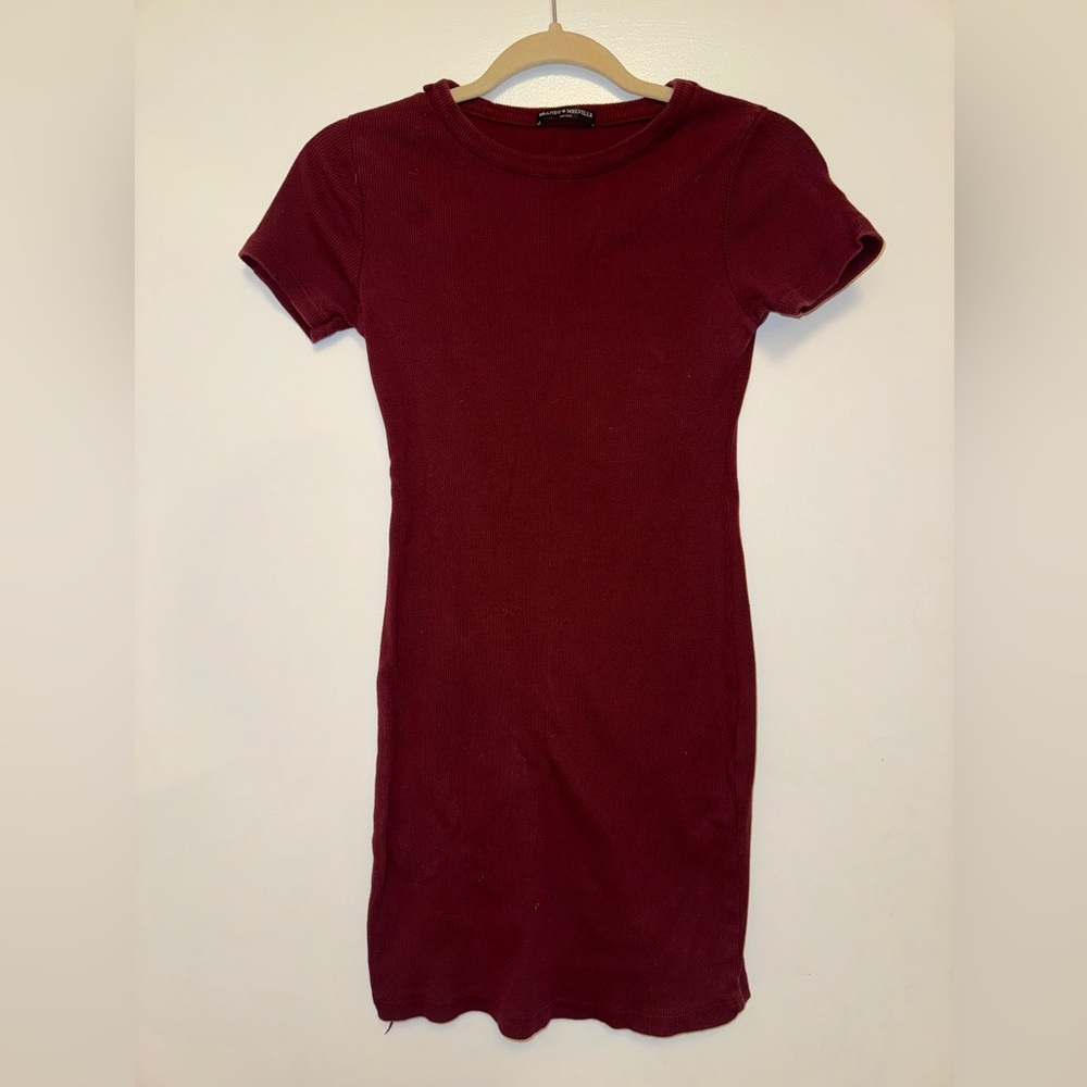 Brandy Melville ribbed maroon body con mini dress, one size fits most.